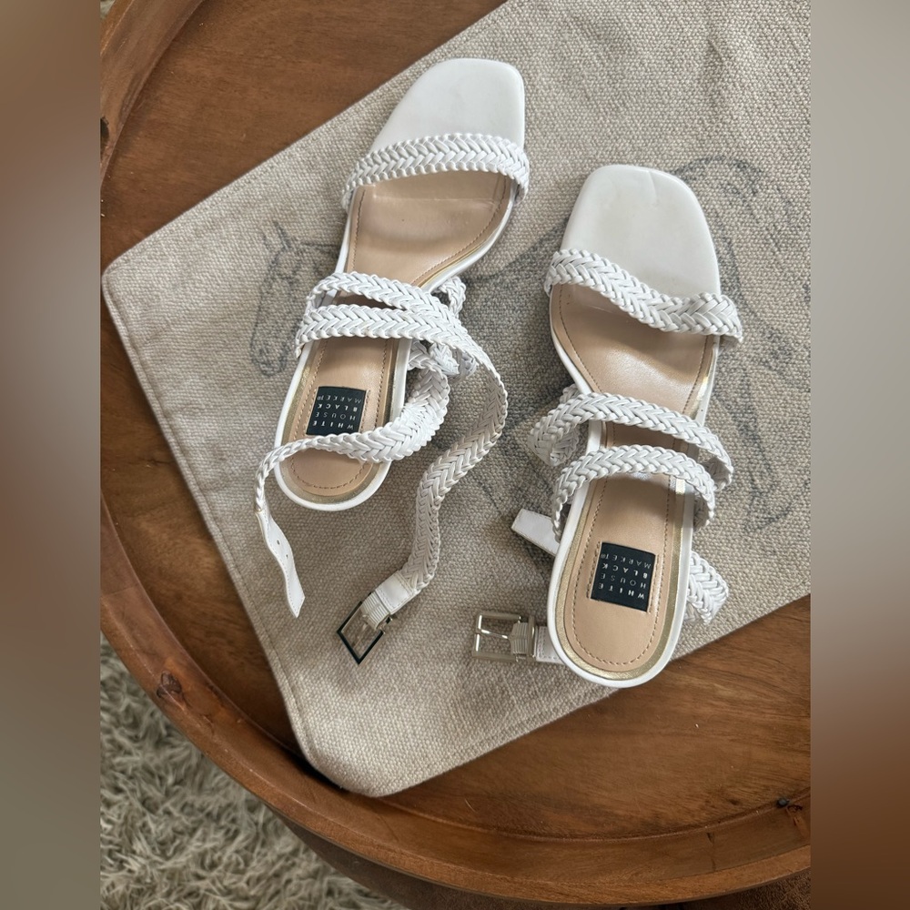 White House Black Market White Sandals with Braided Straps